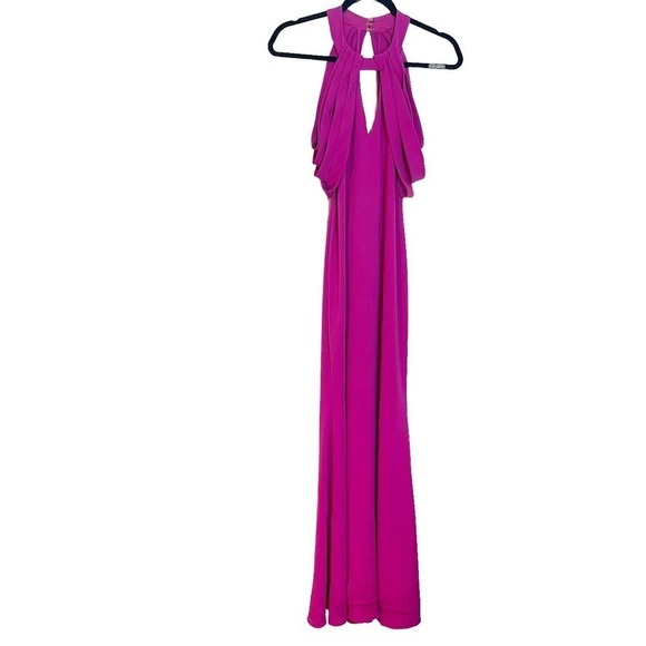 Badgley Mischka Draped Shoulder Crepe Gown Magenta Women's Size 0 - Picture 7 of 10